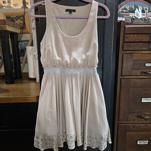 Lucca Couture Beige Mini Dress with Silver Accents